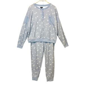 Splendid Blue and White Star Pattern Long Sleeve Pajama Pants Cozy Lounge Set